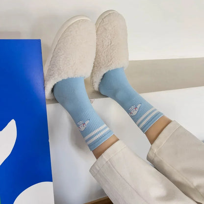 1pair Miniso Cinnamoroll Cartoon socks girl's blue combed cotton mid-tube stockings cute sanrio puppy stockings