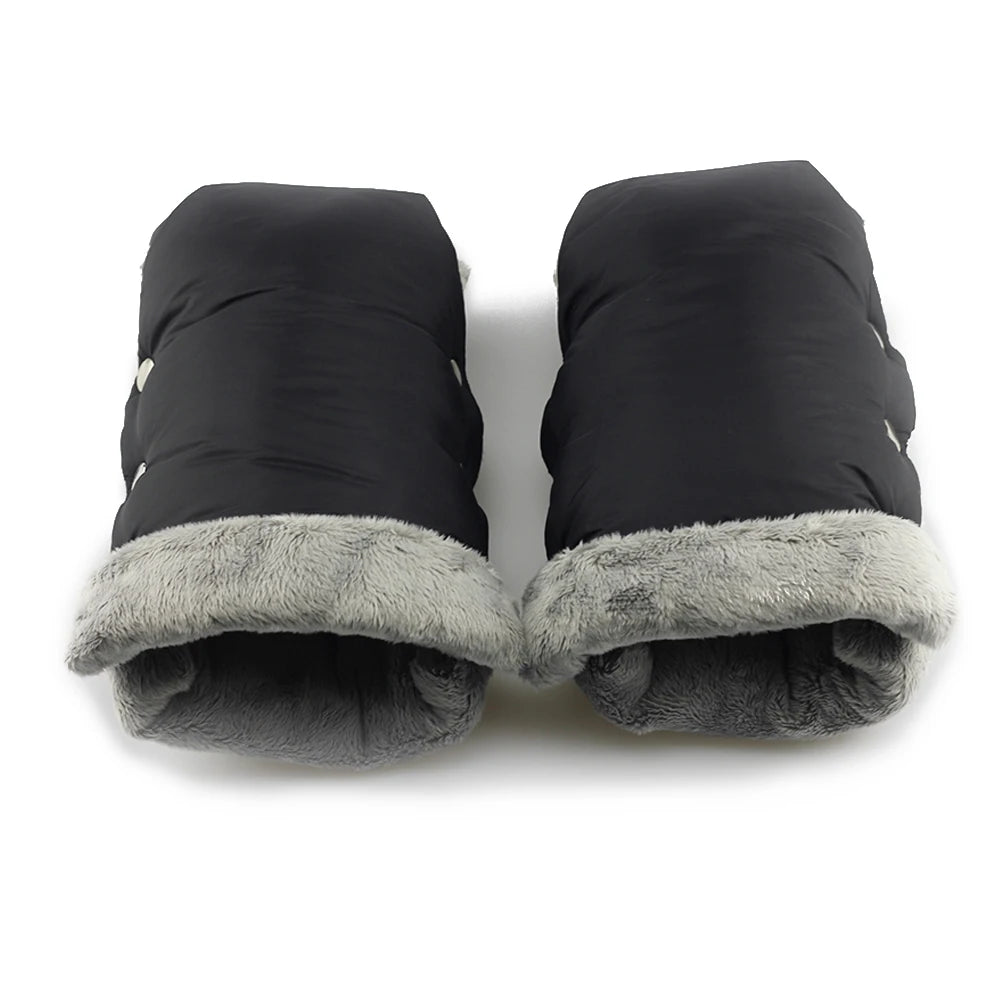 2pcs Black Waterproof Pram Stroller Warm Gloves Mitten Winter Hand Muff Baby Stroller Mitten Winter Warm Stroller Accessories