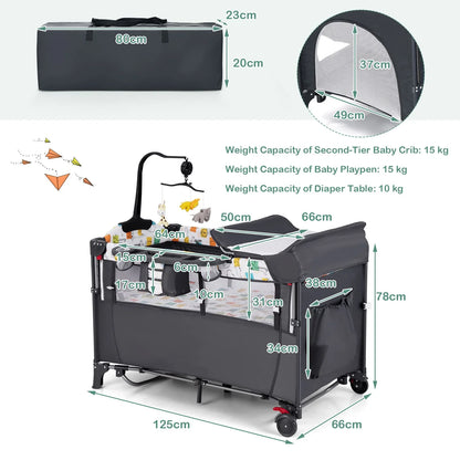 DORTALA 5-in-1 Baby Bassinet Bedside Sleeper Portable Pack and Play-Grey
