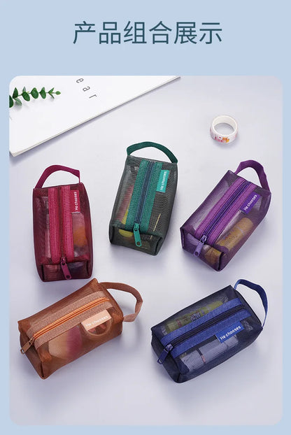 Dark Series Vintage Three-dimensional Square Nylon Mesh Coin Purse Pouch Large Capacity Key Lipstick Earphone Organizer Card Bag