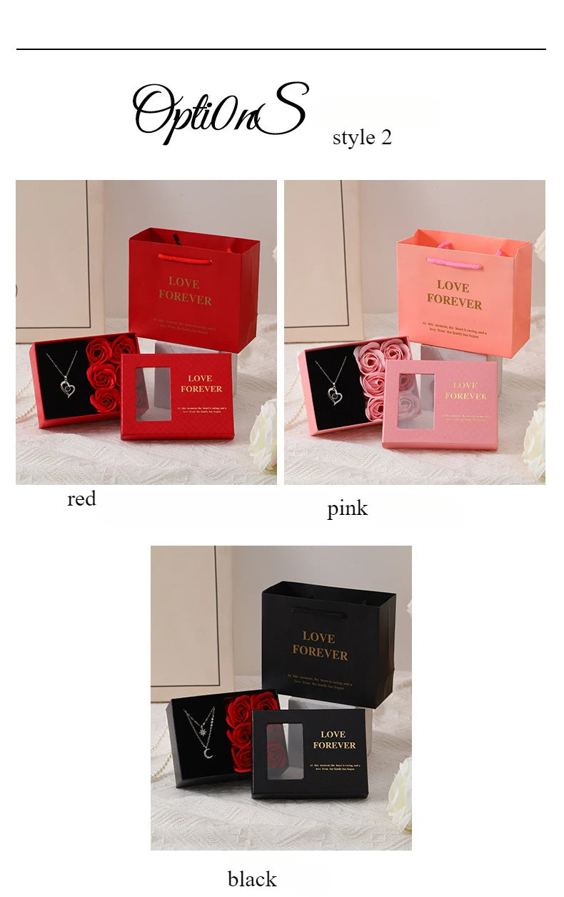 Valentine's Day Window Opening Jewelry Box Heart Four-leaf Clover Pendant Gift Packaging Box Bag Romantic 6 Rose Box