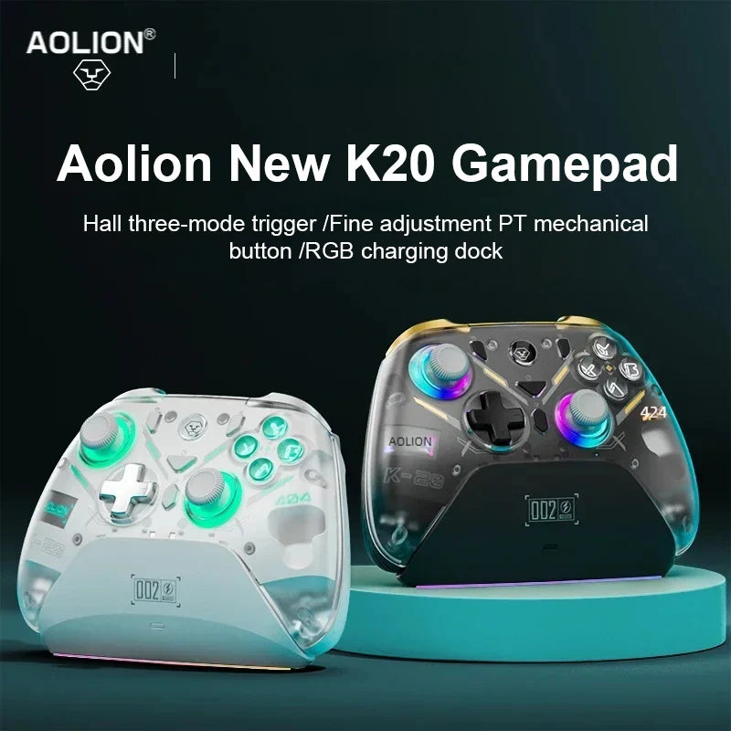 Aolion K20 RGB Wireless Gaming Controller With Charging Dock Gamepad Hall Effect Joystick Trigger For Switch 2/PC/Phone/Switch