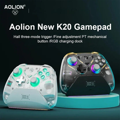 Aolion K20 RGB Wireless Gaming Controller With Charging Dock Gamepad Hall Effect Joystick Trigger For Switch 2/PC/Phone/Switch