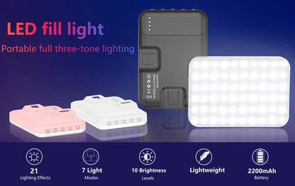 LED Selfie Light 60 High Power Rechargeable Clip Fill Video Light  for Phone iPad with Front & Back Clip Adjusted 3 Light Modes