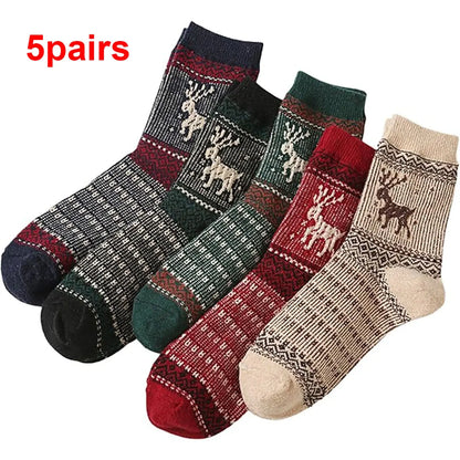 5 Pairs Winter Men's Thicken Sheep's Wool Socks - Warm & Retro | Colorful Fashio
