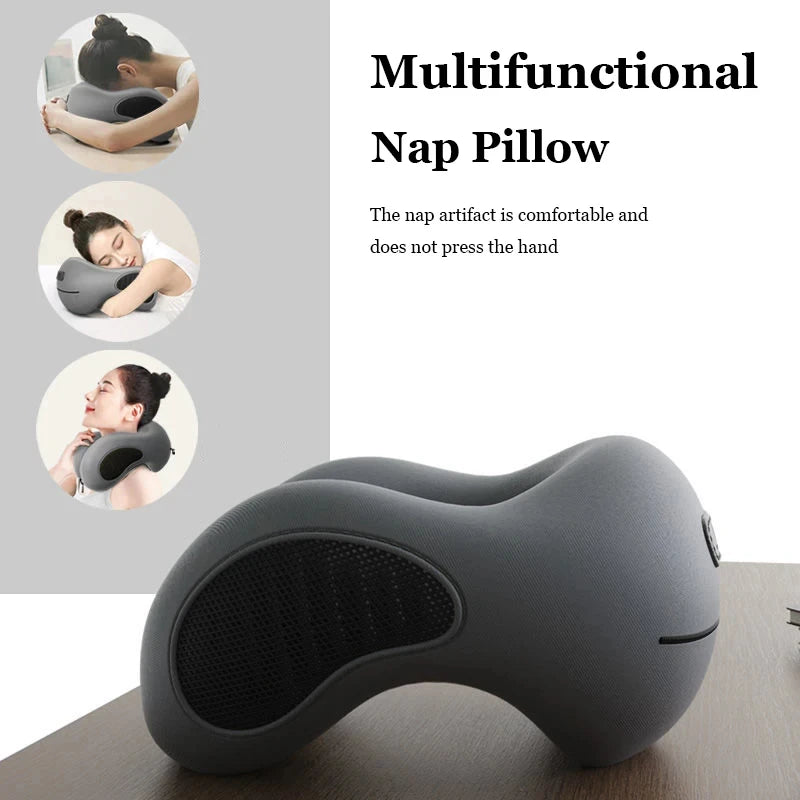 Multifunction U-Shaped Sponge Core Neck Pillow Slow Rebound Soft Travel Pillow For Sleeping Cervical Health Massage Nap Pillows