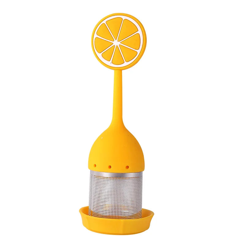 Silicone Handle Tea Infuser Stainless Steel Tea Ball Filter Teapot Cha Coffee Strainer Creative Lemon Orange Shape Spice Sieve