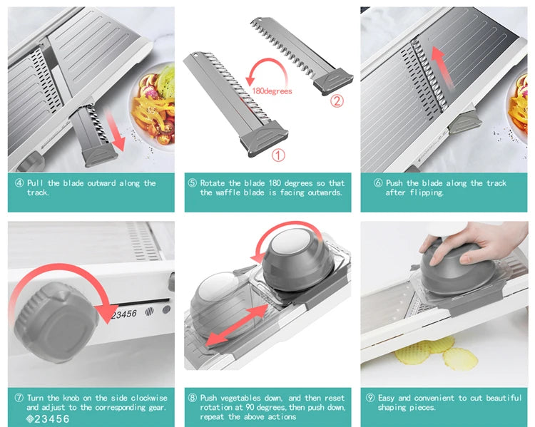 LMETJMA Ultra Sharp Mandoline Slicer Upgraded Vegetable Slicer Kitchen Adjustable Thickness Food Cutter Slicer Dicer KC0450