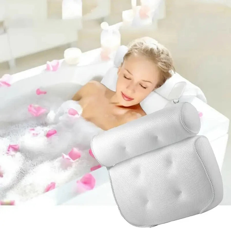 1 spa bathtub pillow with anti slip suction cups for neck and back support, bathtub/bathroom accessory