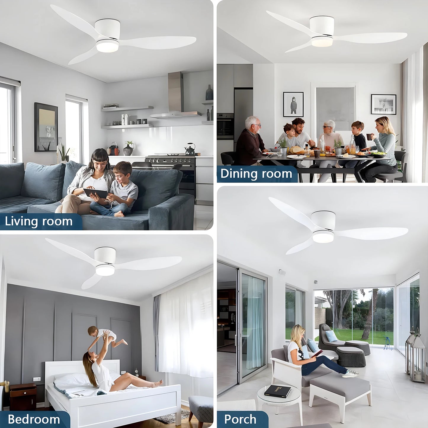 IRALAN Moderner LED-Deckenventilator ohne Licht, DC-Motor, 6 Geschwindigkeitsstufen, für niedrige Räume, Lofts, Fernbedienung; Lux&amp;vitae Ventilator mit Licht