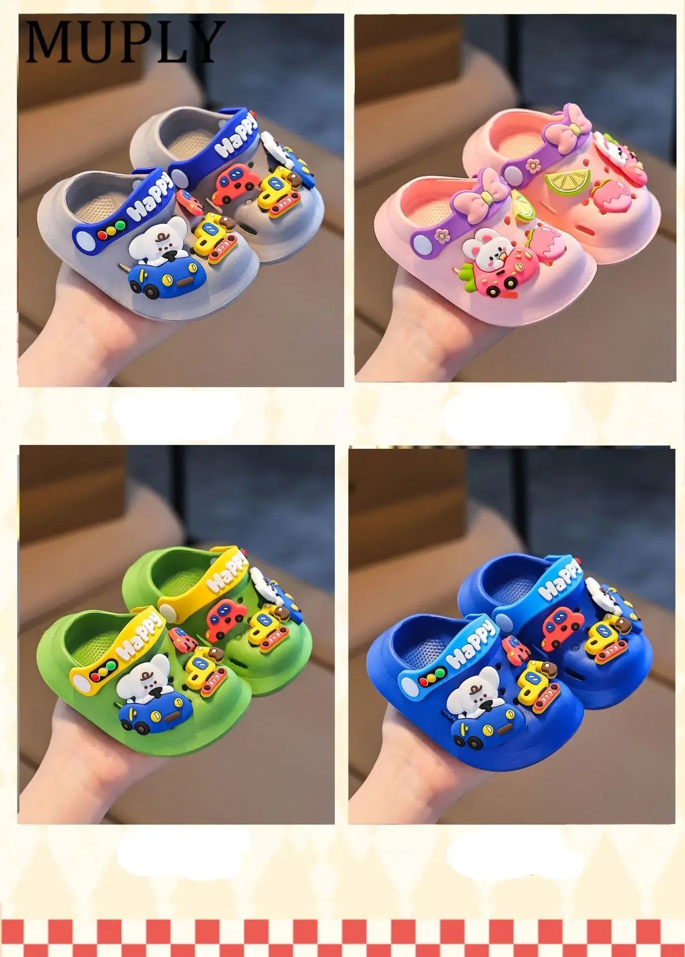 Sommerliche Kinder-Gartenclogs, Strandsandalen für Jungen und Mädchen, leicht, atmungsaktiv, niedliche Cartoon-Babypantoffeln