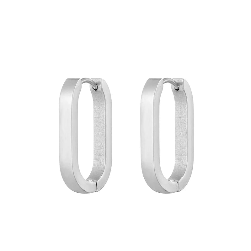 Classic Stainless Steel Hoop Earrings For Women Men Heart Star Oval Rectangle Round Triangle Gold Color Punk Hip Hop Jewelry