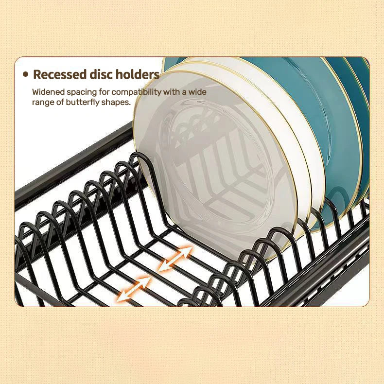 2 Tier Dish Drainer Stainless Steel Draining Dish drainer Multifunctional Black Dish Drainer Rack with Drip Tray for Kitchen Cou