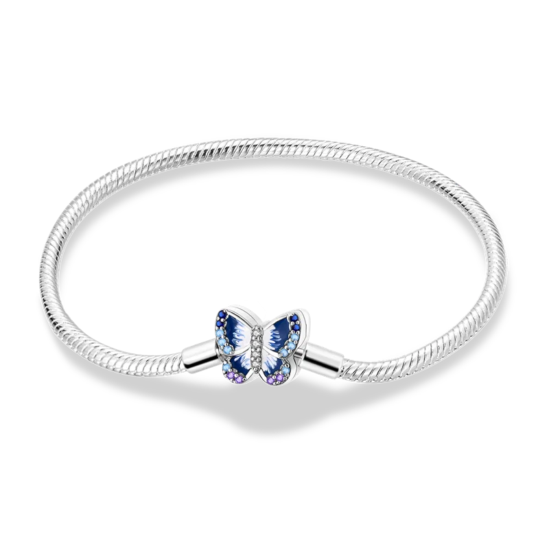 925 Sterling Silver Charm Bracelet - Leaf, Clover, Butterfly & Heart Design | 17-20cm Adjustable