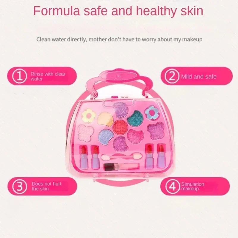 Girls Make Up Box Play House Toy Eye Shadow Little Girl Princess Makeup Cosmetics Handbag Funny Safe Water Soluble Birthday Gift