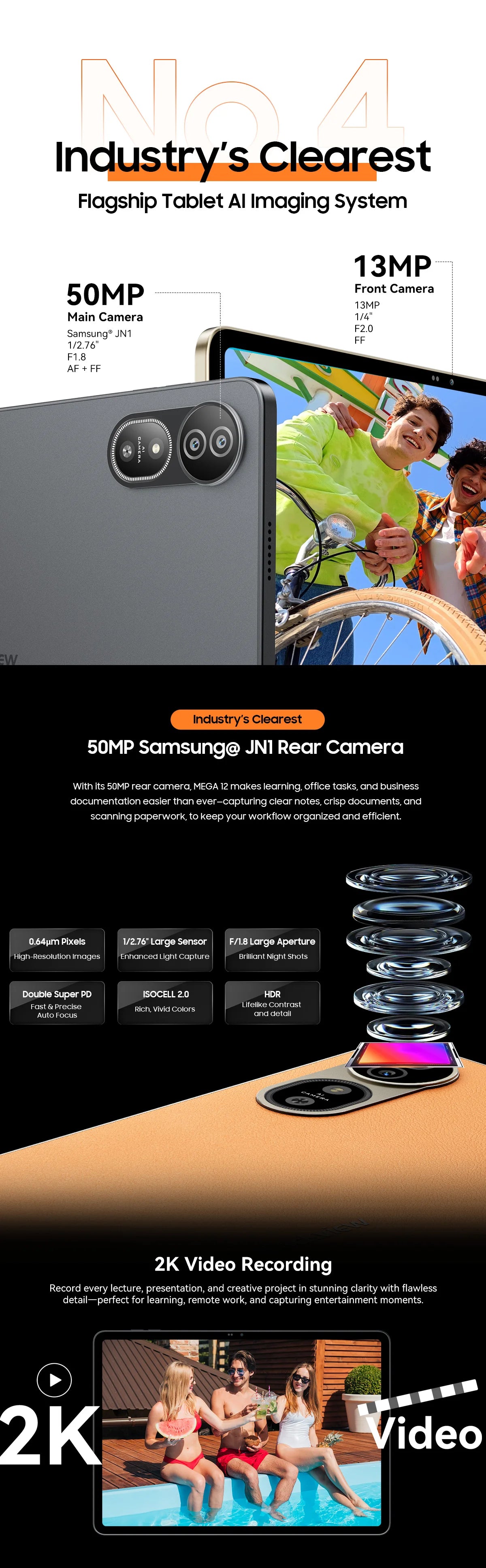 【World premiere】Blackview MEGA 12 Tablet 5G 12.2" 2.4K 120Hz Display Dimensity 7200 CPU IP69K Waterproof 50MP 10000mAh Pad PC