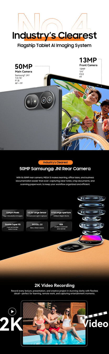 【World premiere】Blackview MEGA 12 Tablet 5G 12.2" 2.4K 120Hz Display Dimensity 7200 CPU IP69K Waterproof 50MP 10000mAh Pad PC