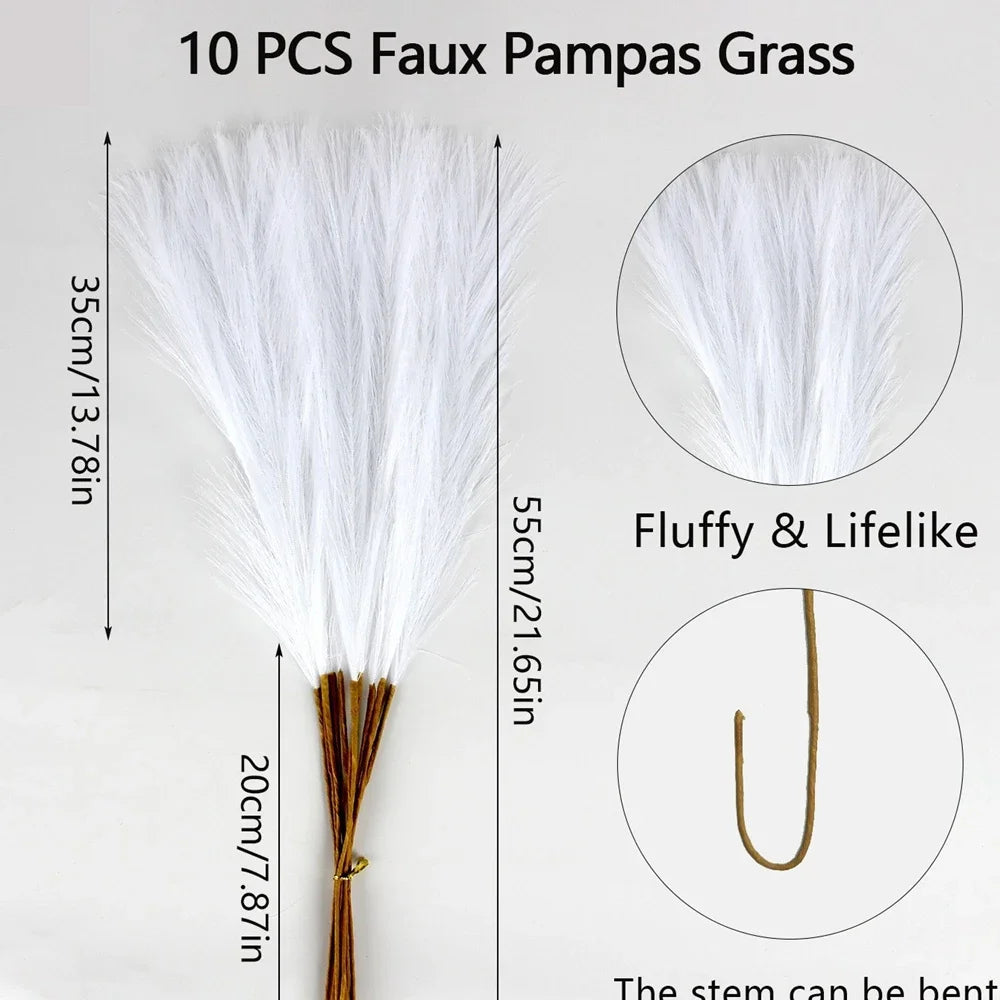10pcs Artificial Pampas Grass Decor Flowers Fake Plant Reed forDIY Floral Table Arrange Flower Wedding Home Christmas Decoration