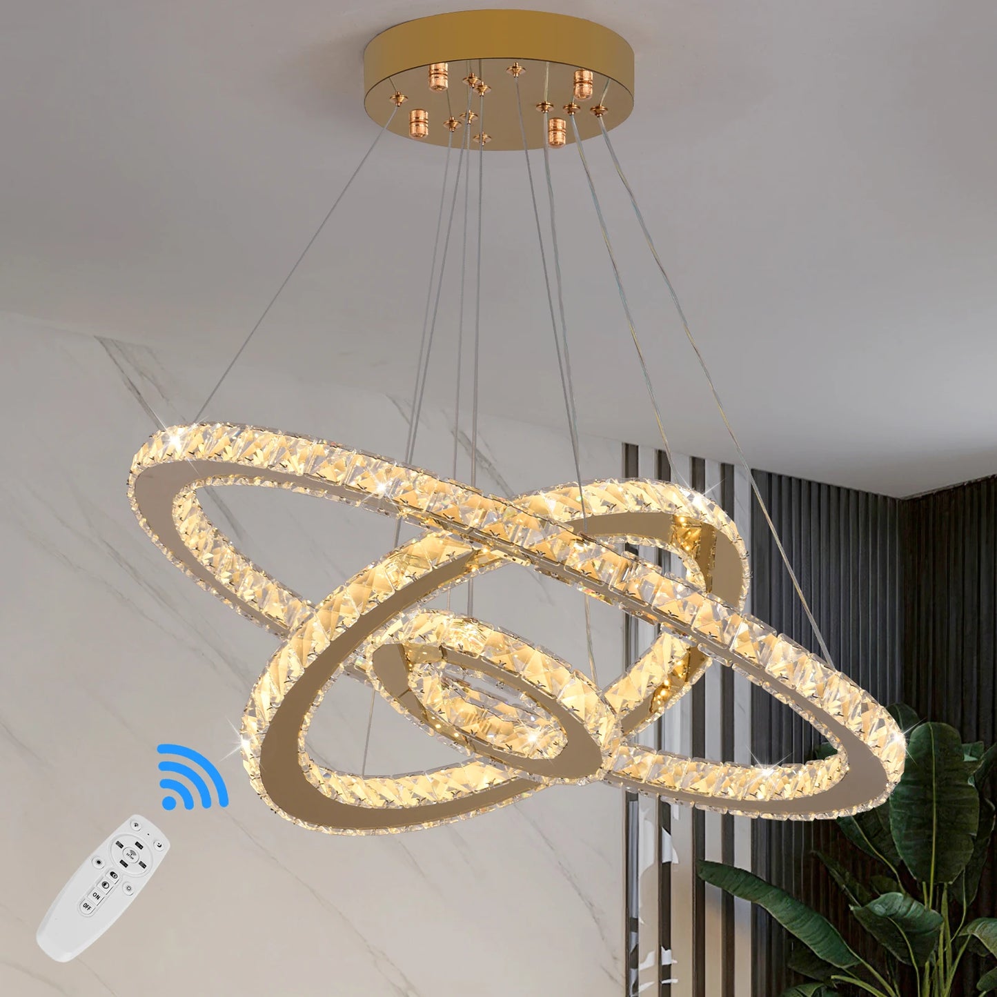 Crystal Pendant Light Living Room Remote Control Gold Chrome Lustre Ceiling Chandeilers Lamp for Bedroom Home Decoration Luminai