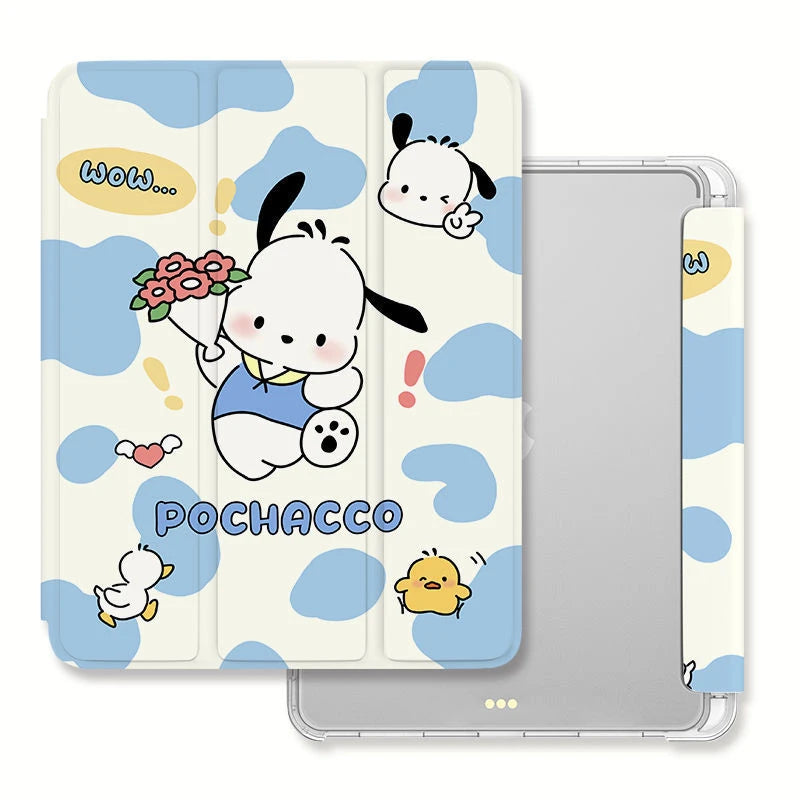 New Kawaii Sanrio Pochacco Ipad Protective Case Cute Cartoon Girl Foldable All Inclusive Anti Fall Protective Case with Pen Slot