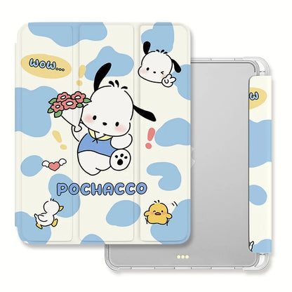 New Kawaii Sanrio Pochacco Ipad Protective Case Cute Cartoon Girl Foldable All Inclusive Anti Fall Protective Case with Pen Slot