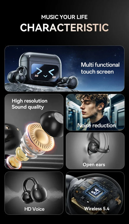 Touch Screen Bluetooth Headphones 144 Languages Real-time Translation Headphones Wireless Open Ear Clips Sports Gaming Earphone