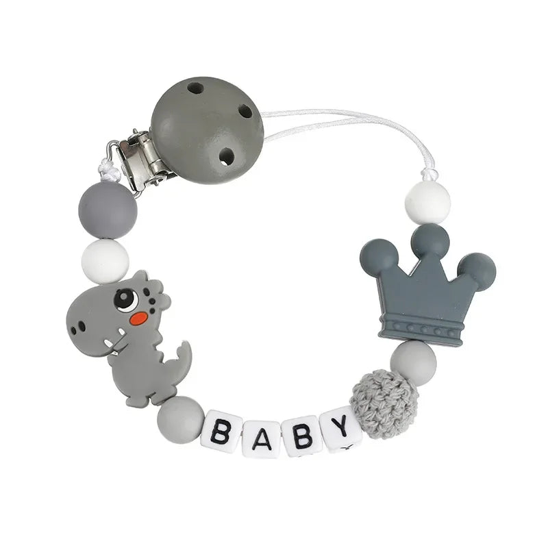 NEW Custom Personalized Name Pacifier Clip Handmade Beech Wooden Chain Silicone Crown Holder Soother Baby Teething Toy Chew Gift