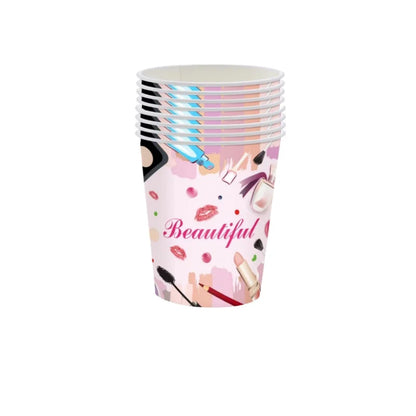 Make Up Theme Birthday Disposable Tableware Paper Plate Cups For Spa Makeup Girl Party Lipstick Red Lips Balloon Valentines Gift
