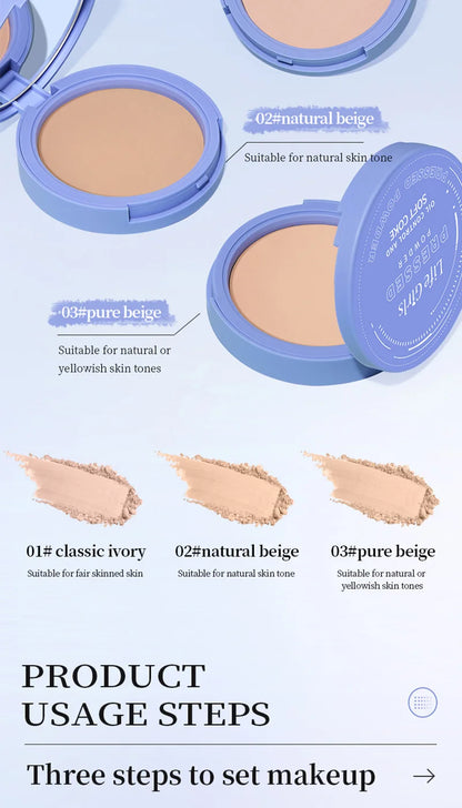 Life Girls Skin Tone Waterproof, Sweat-Proof Powder, Naturally Brightens, Conceals Concealer, Soft and Smooth, Natural and Transparent, Transparent Makeup, Self-Puff