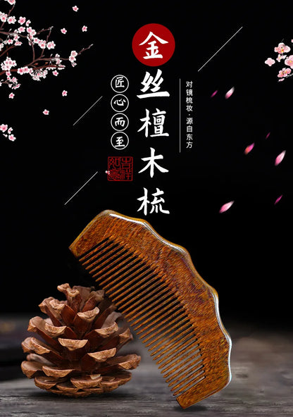 Wood Comb with Fine Tooth Natural Green Sandalwood Comb 13-16CM Anti-Static Sandalwood Scent Detangler Wooden Comb