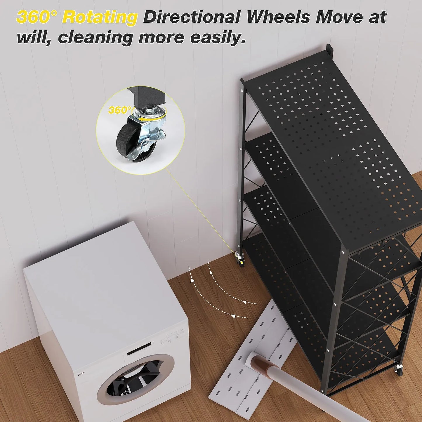 Folding Trolley Cart Shelf Storage Rack Rolling Office Wheels Metal 3/4/5 Tier