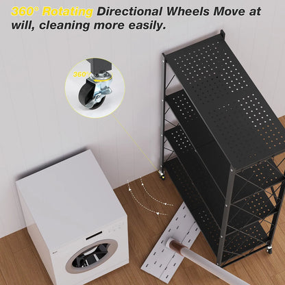 Folding Trolley Cart Shelf Storage Rack Rolling Office Wheels Metal 3/4/5 Tier