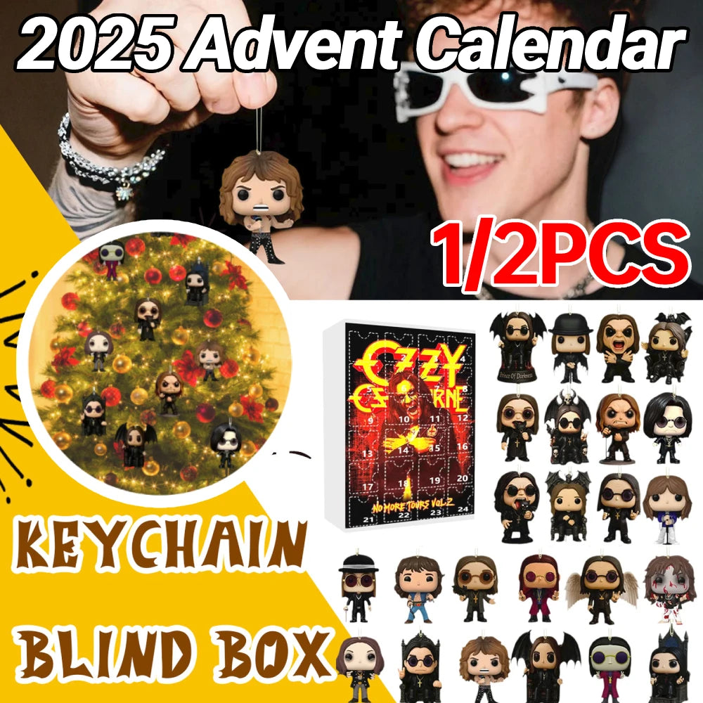1/2PCS Ozzy Osbourne Rocking Advent Calendar 2D Acrylic Rocky Countdown Calendar Mini Rock Godfather Ornaments Backpack Pendant