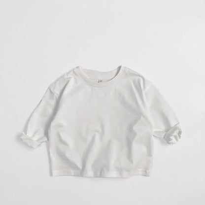 2025 Kids Clothes Solid Color Casual Long Sleeve T-Shirt 2-7Y Boys Girls Cotton Loose Basic Tee Children's Soft Undershirt Top