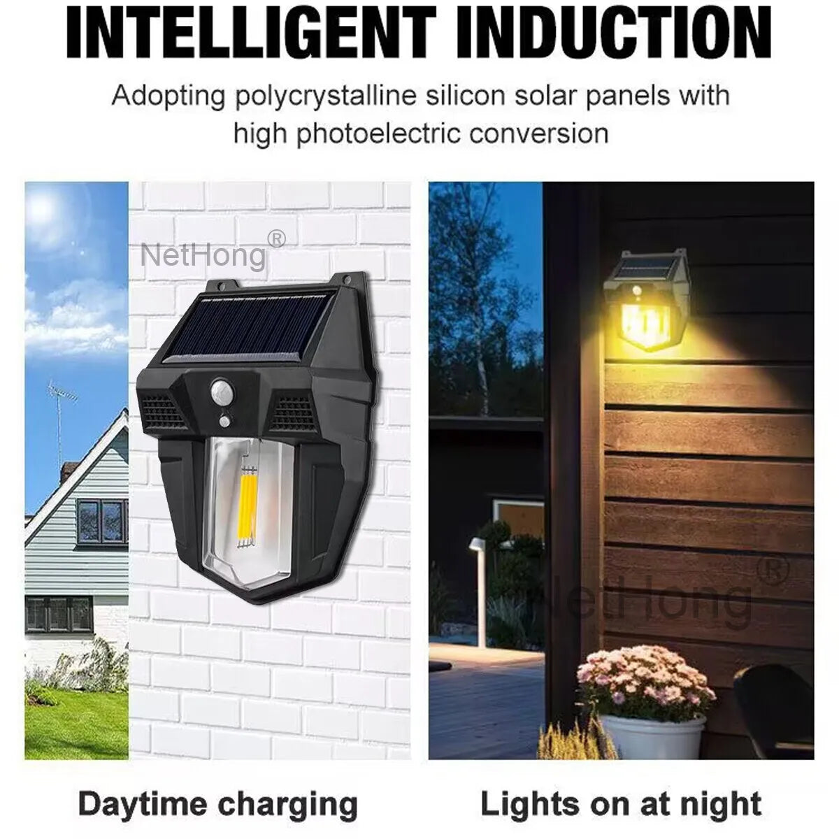 LED Solar Street Wall Light PIR Motion Sensor Security Outdoor Garden Lamp