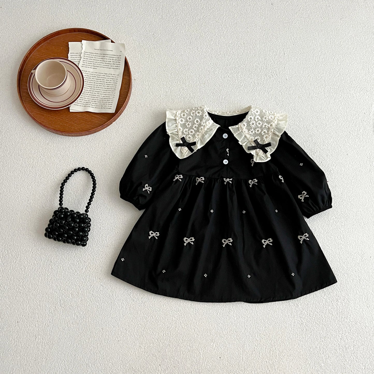 Autumn 0-6Yrs Girls Princess Dress Baby Girl Clothes Clothes Butterfly Collar Baby Girl One Piece Clothes Embroidery Kids Dress