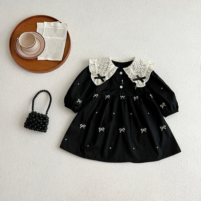 Autumn 0-6Yrs Girls Princess Dress Baby Girl Clothes Clothes Butterfly Collar Baby Girl One Piece Clothes Embroidery Kids Dress