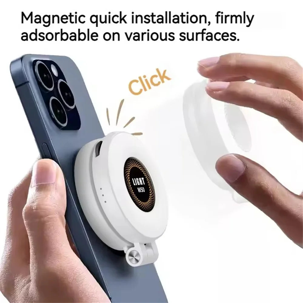 2in1 For Travel, Desktop, Selfies, Video, Makeup Portable Foldable Magnetic Rechargeable Ring Fill Light Phone Holder Perfect
