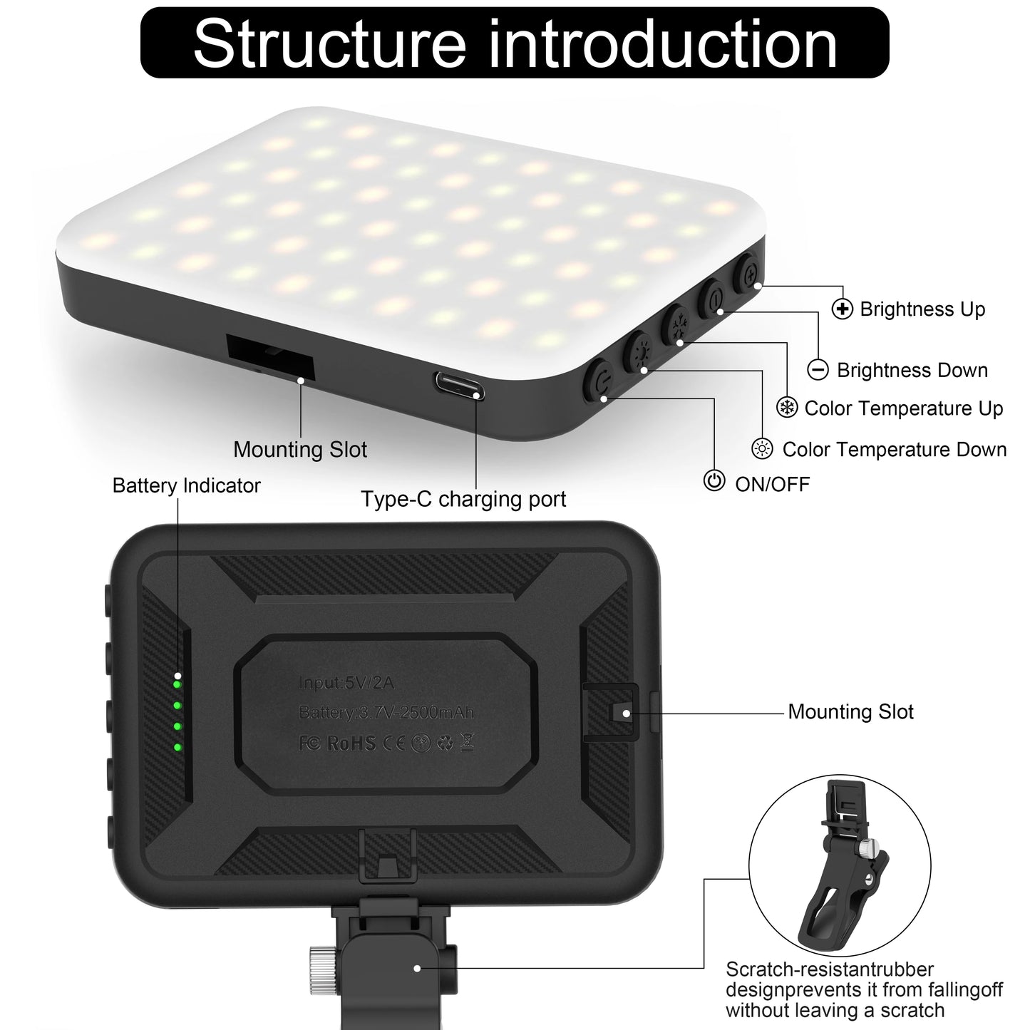 New Selfie Light, 60 LED Phone Light Fill Light 7 Modes Output Video Lamp Kit Dimmable 2500K-6500K Bi-Color Panel Light CRI 97+