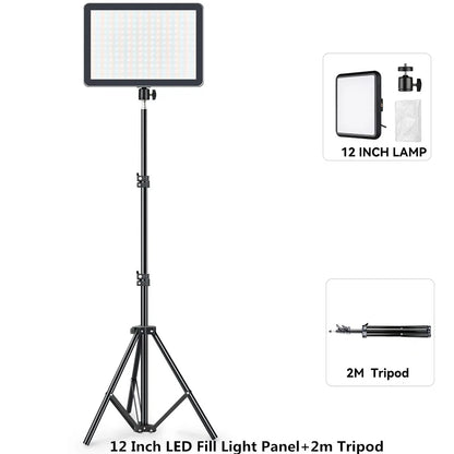 LED Photography Video Light Panel Lighting Photo Studio Lamp Kit with 8/12 Inch Adjustable Brightness,for YouTube Live Streaming