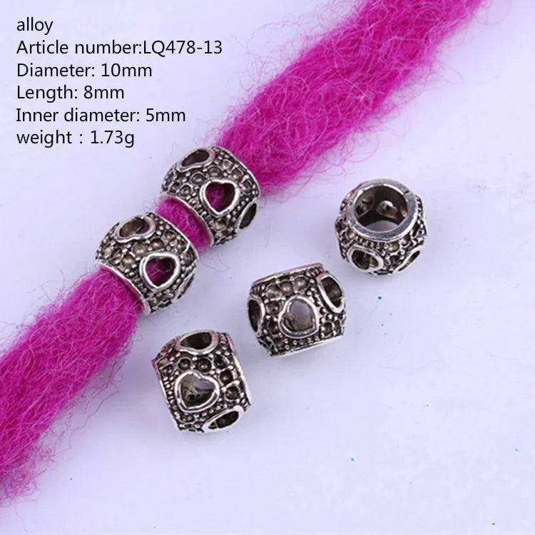 5 Pcs Antique Silver Hair Braid Dread Dreadlock Beads Cuffs Tuber Approx 8mm Inner Hole for Hair Styling Accessories Tool