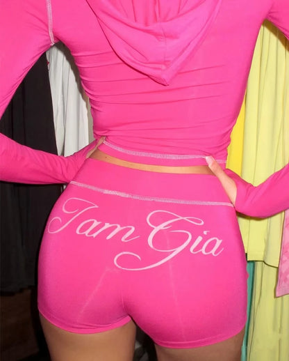 Herren-Set aus Kapuzenjacke mit Reißverschluss und Shorts – Sportbekleidung mit Buchstabenprint