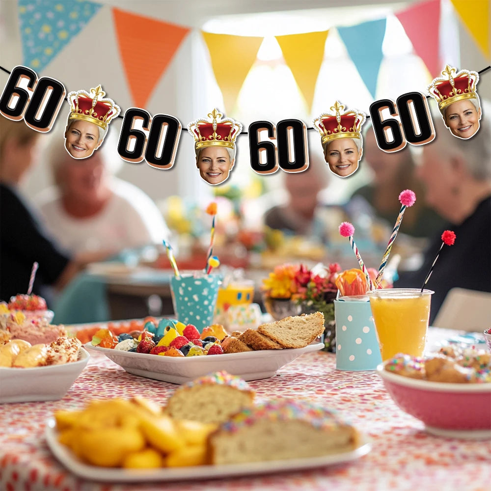 1set 8pcs Custom Birthday Photo Banner Personalized Face Photo Bunting Banner for Adult Birthday Party Favors Birthday Banner