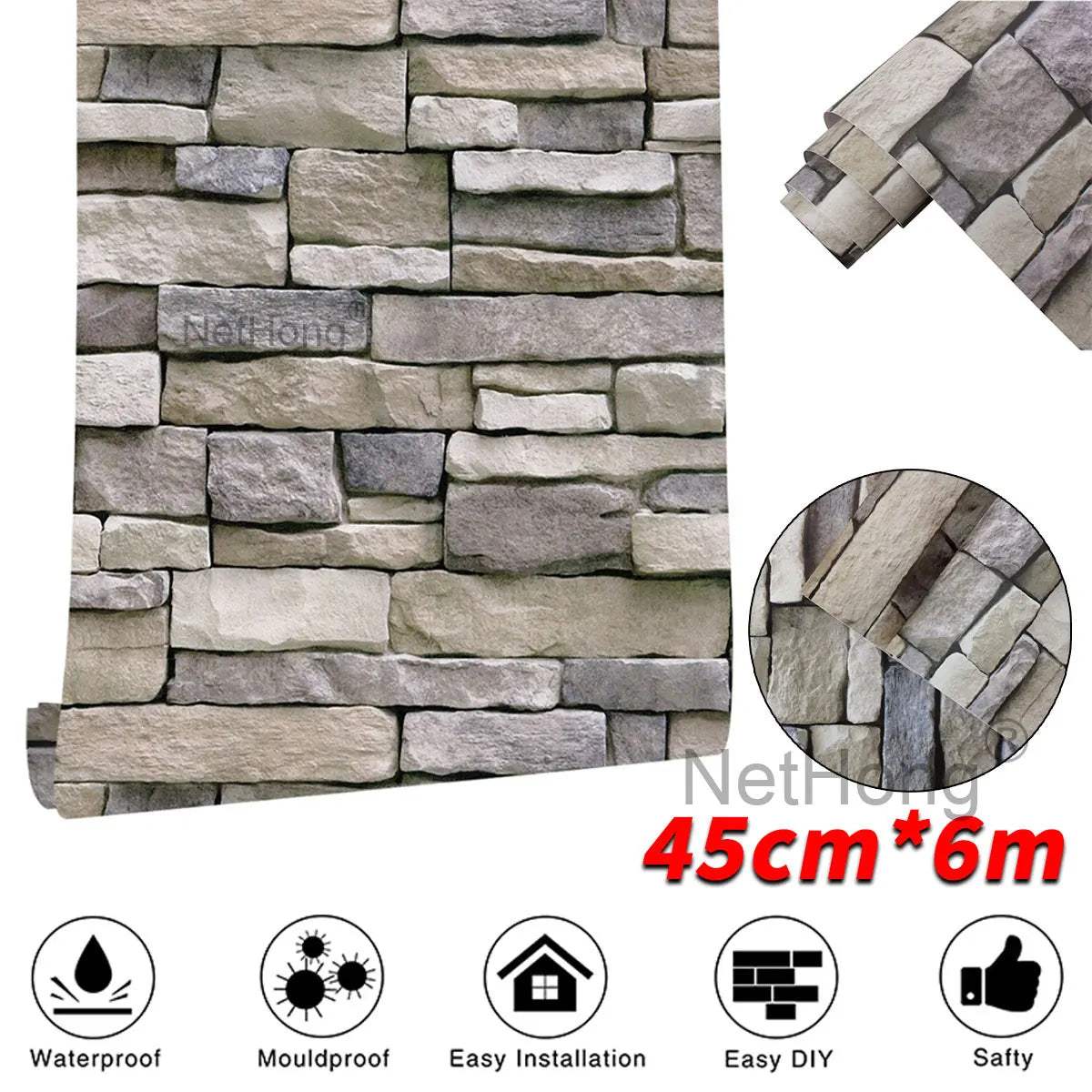 6M Vinyl Yellow bricks Wallpaper Stickers Self Adhesive Paper Waterproof