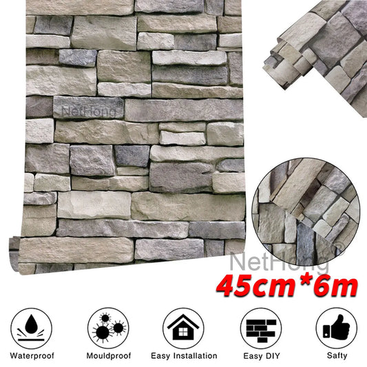 6M Vinyl Yellow bricks Wallpaper Stickers Self Adhesive Paper Waterproof