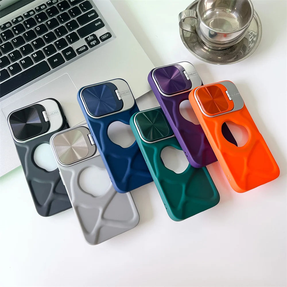 Fashion Logo Hole Magnetic Case for iPhone 17Air 12 13 14 15 16 17 Pro Max Plus Lens Protection Stand For Magsafe Silicone Cover