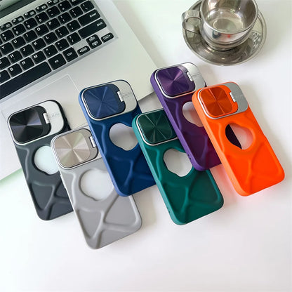 Fashion Logo Hole Magnetic Case for iPhone 17Air 12 13 14 15 16 17 Pro Max Plus Lens Protection Stand For Magsafe Silicone Cover