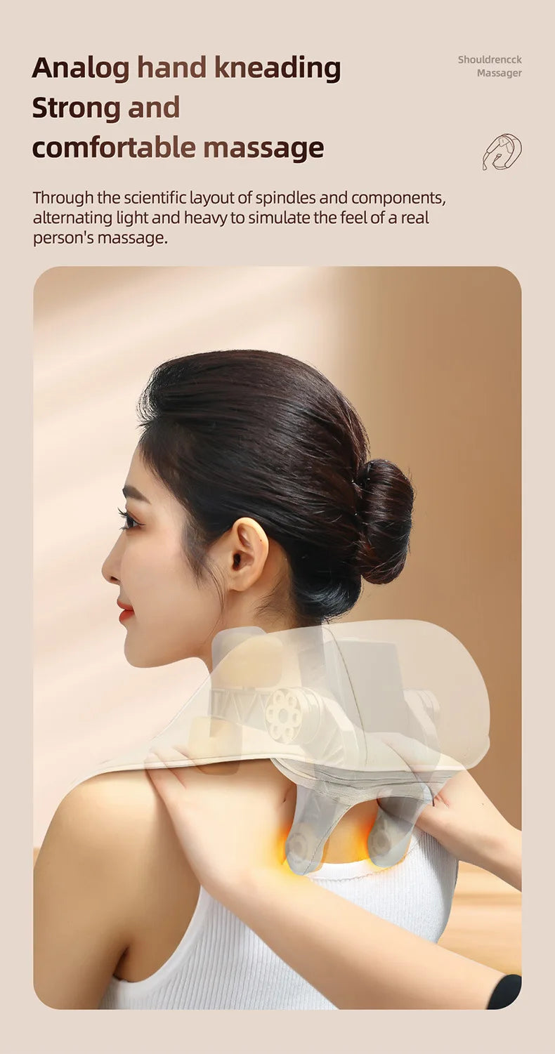 20W Beige Neck And Shoulder Massager Wireless Shoulder And Back Kneading Massage Shawl Trapezius Neck Cervical Masajeador