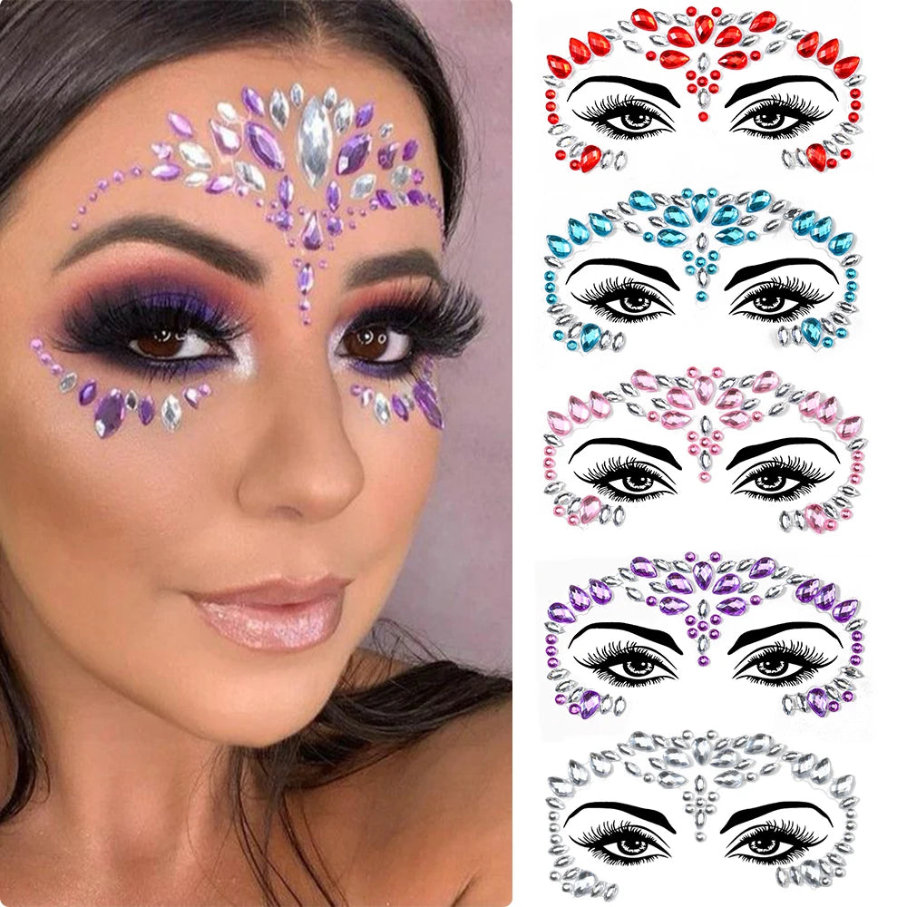 5Pcs/lot Mixed Shinying Girl Nail Glitter Face Stickers Rhinestone 3D Colorful Random Nail Face Crystal DIY Makeup Face/Body Dia