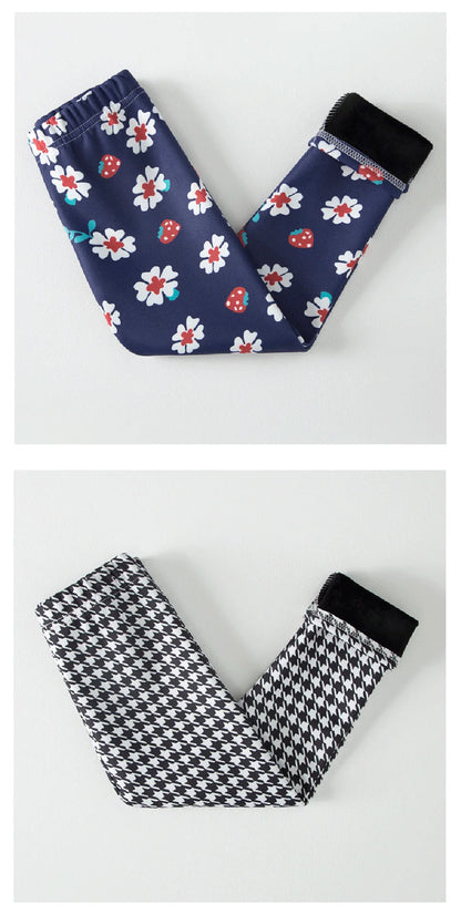 Girls Winter Leggings - Warm Plush Thickened Butterfly Print Pants for Kids